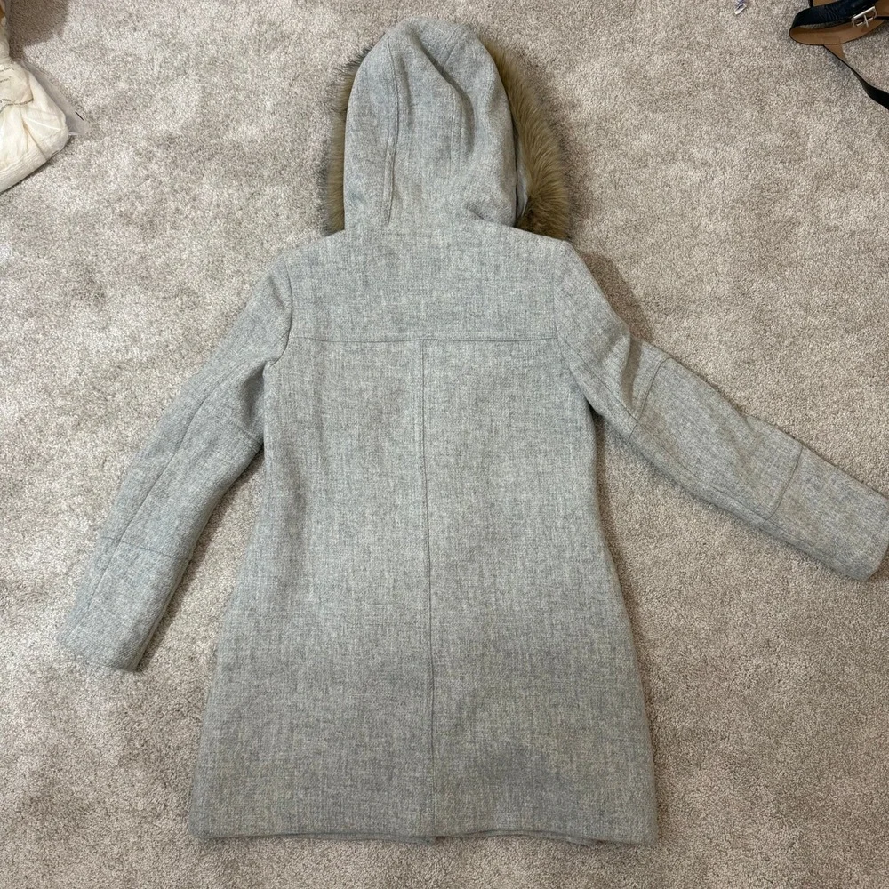 J.Crew Chateau Parka Italian Stadium-Cloth Wool Grey‎ Faux Fur Hood Coat Size 0 - Picture 4 of 11
